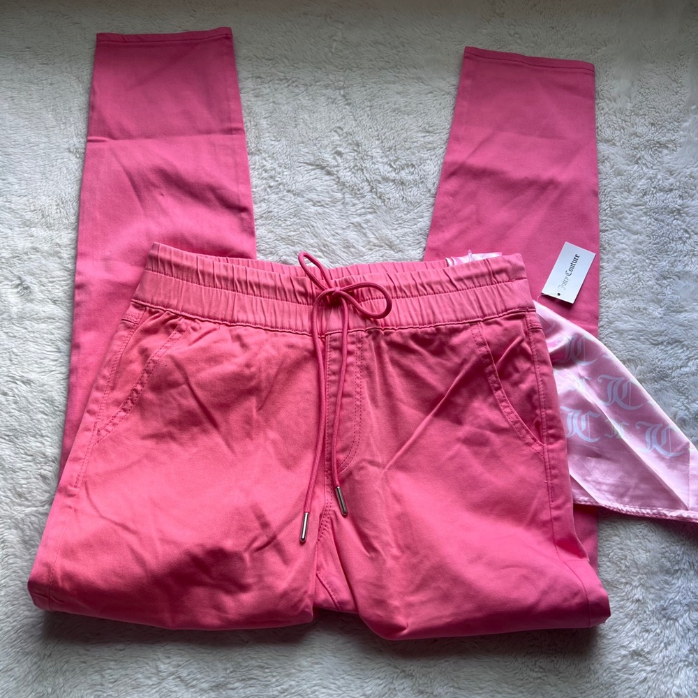 Juicy Couture Women's Pink Slim Leg Drawstring Pants Scarf Detail Size 28 NEW